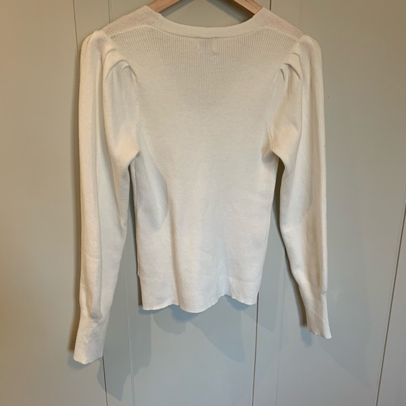 A New Day White Ribbed Sweater with Puff Sleeves - Picture 2 of 5